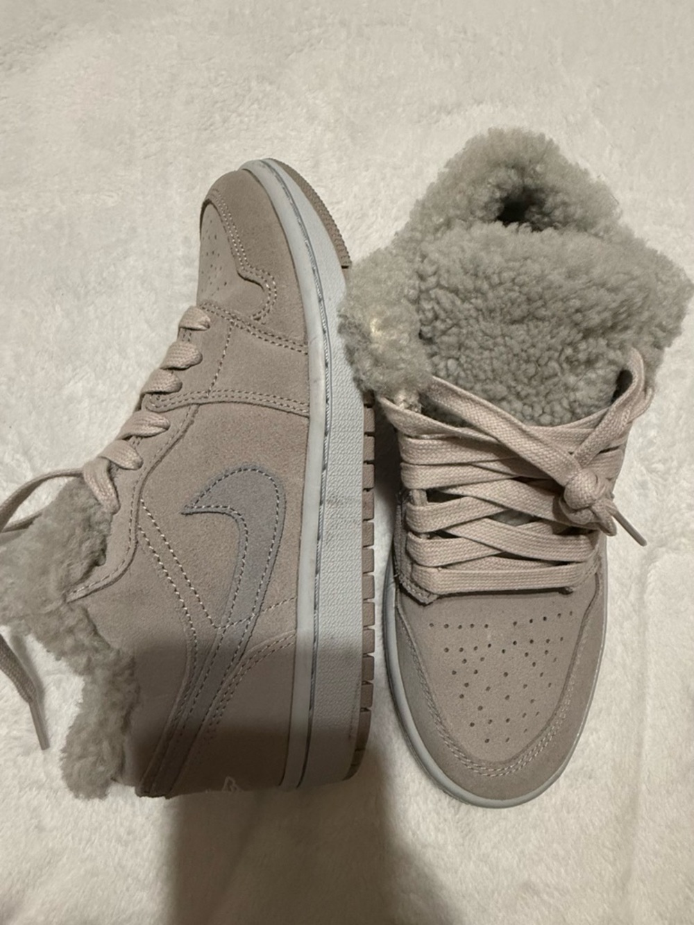 Jordan Women’s High Top Suede Sneakers with Shearling - Gray